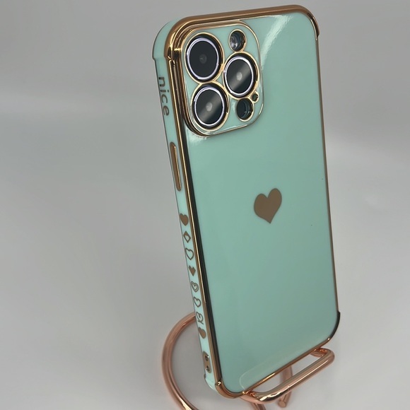 Glamorous iPhone 12 Pro Max Case: Shiny Gold Edge, Heart‎ Design - Picture 2 of 4